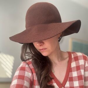 Brown wool brimmed hat